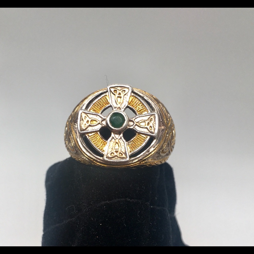 Silver & 24k Emerald Celtic Cross Ring Franklin